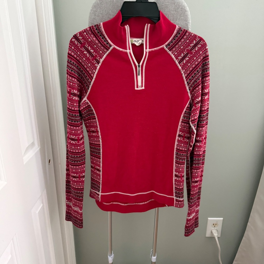 Dakini 100% Merino Wool Quarter Zip Sweater M Fair Isle Nordic Holiday Raglan
